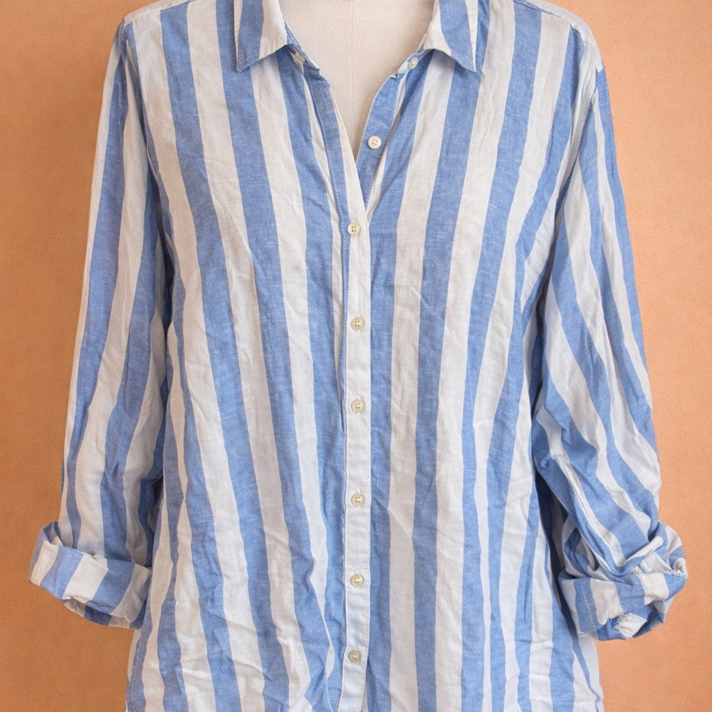 C&C California Blue and White Striped Casual Shirt
